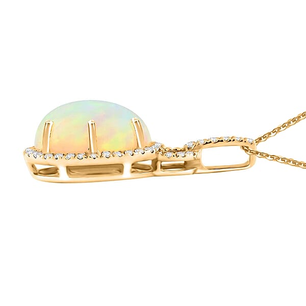 Shop Lc Certified & Appraised Luxoro AAA Ethiopian Welo Opal And G-H I2 Diamond 3.60 Ctw Pendant Necklace In 10K Yellow Gold 18 Inches