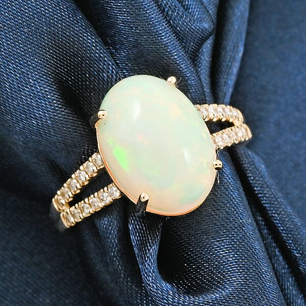 Shop Lc Certified & Appraised Luxoro AAA Ethiopian Welo Opal And G-H I2 Diamond 4.80 Ctw Ring In 14K Yellow Gold 4 Grams