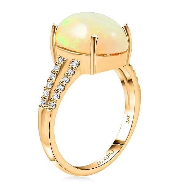 Shop Lc Certified & Appraised Luxoro AAA Ethiopian Welo Opal And G-H I2 Diamond 4.80 Ctw Ring In 14K Yellow Gold 4 Grams
