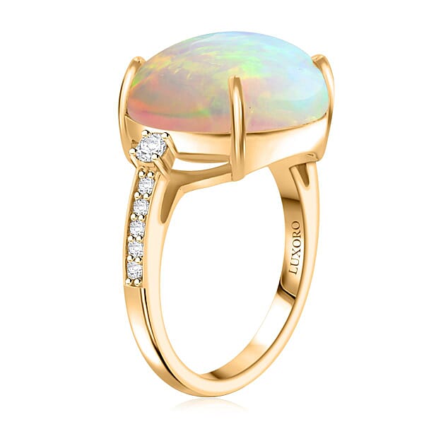 Shop Lc Certified & Appraised Luxoro AAA Ethiopian Welo Opal And G-H I2 Diamond 7.25 Ctw Ring In 14K Yellow Gold