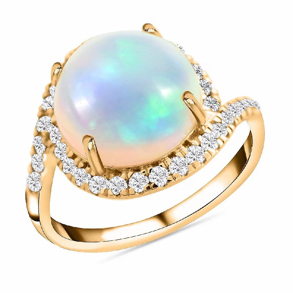 shop lc Certified & Appraised Luxoro AAA Ethiopian Welo Opal and Diamond I2 4.00 ctw Ring in 10K Yellow Gold 4 Grams