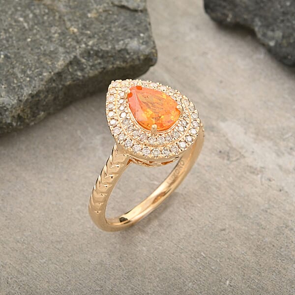 Shop Lc Certified & Appraised Luxoro AAA Fanta Garnet And G-H I2 Diamond 1.70 Ctw Ring In 10K Yellow Gold