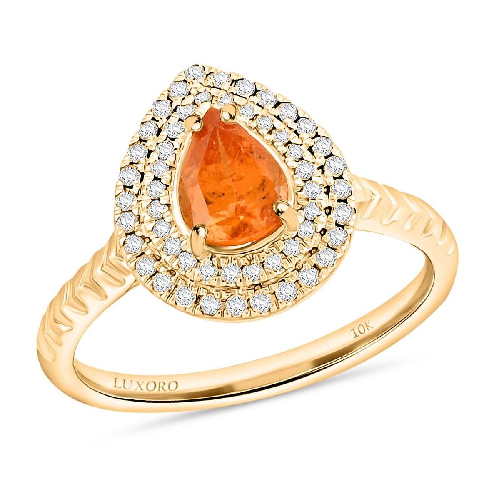 shop lc Certified & Appraised Luxoro AAA Fanta Garnet and G-H I2 Diamond 1.70 ctw Ring in 10K Yellow Gold
