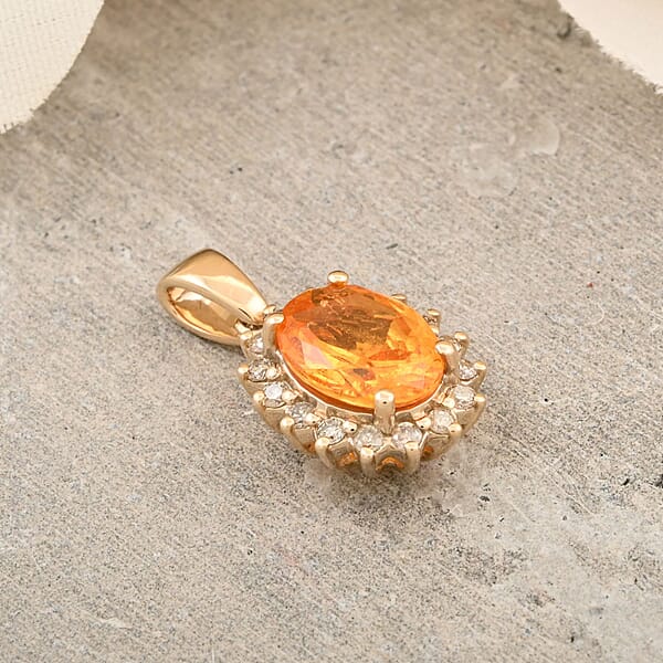 Shop Lc Certified & Appraised Luxoro AAA Fanta Garnet And G-H I2 Diamond 1.90 Ctw Pendant Without Chain In 10K Yellow Gold