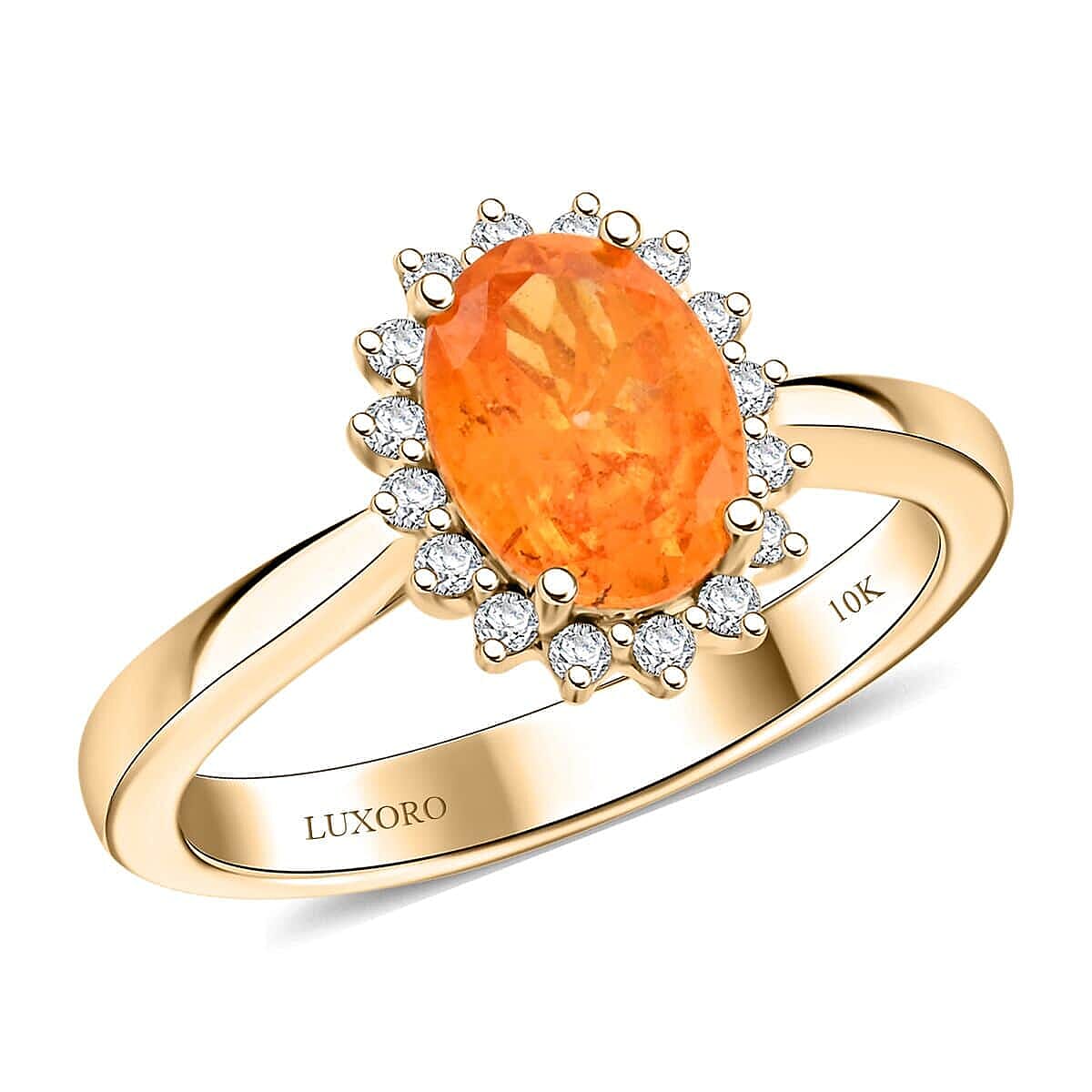 shop lc Certified & Appraised Luxoro AAA Fanta Garnet and G-H I2 Diamond 1.70 ctw Ring in 10K Yellow Gold