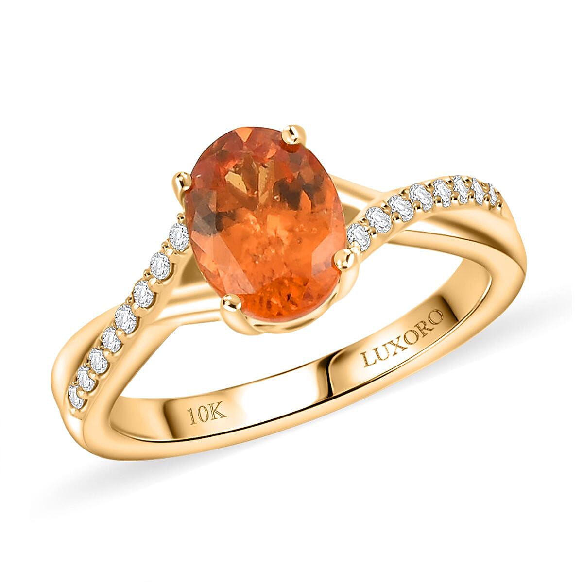 shop lc Certified & Appraised Luxoro AAA Fanta Garnet and G-H I2 Diamond 1.70 ctw Ring in 10K Yellow Gold