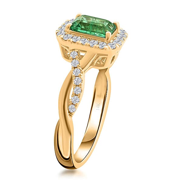 Shop Lc Certified & Appraised Luxoro AAA Gemfield Emerald And G-H I2 Diamond 1.30 Ctw Ring In 14K Yellow Gold
