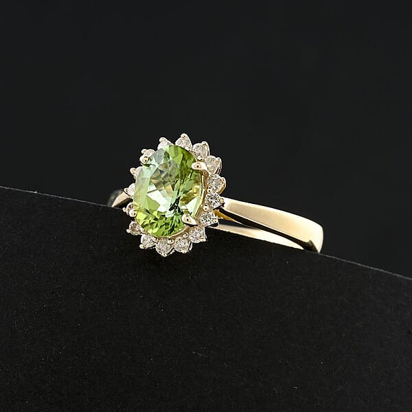Shop Lc Certified & Appraised Luxoro AAA Golconda Green Tourmaline And G-H I2 Diamond 1.60 Ctw Ring In 10K Yellow Gold