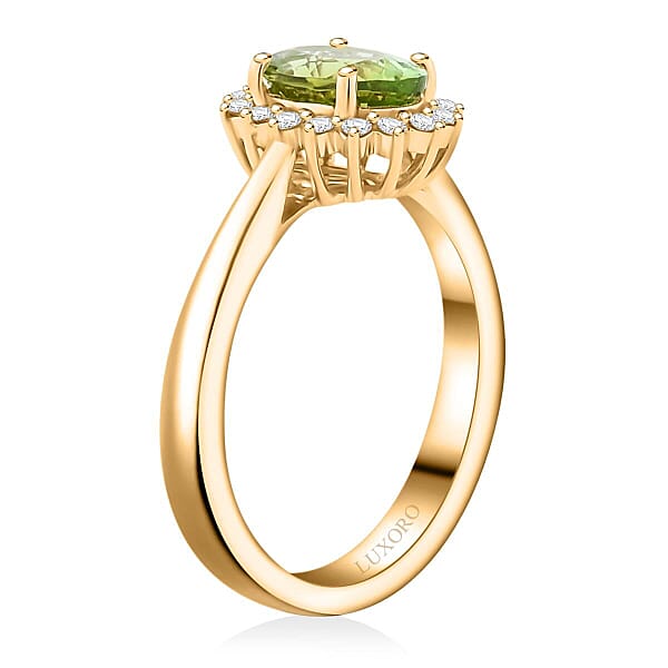 Shop Lc Certified & Appraised Luxoro AAA Golconda Green Tourmaline And G-H I2 Diamond 1.60 Ctw Ring In 10K Yellow Gold