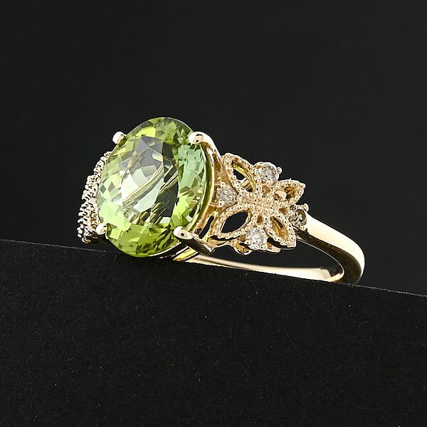 Shop Lc Certified & Appraised Luxoro AAA Golconda Green Tourmaline And G-H I2 Diamond 3.75 Ctw Ring In 10K Yellow Gold