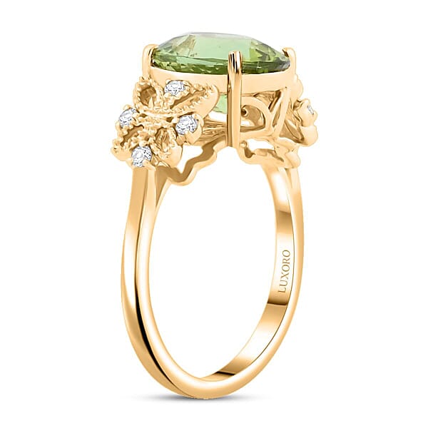 Shop Lc Certified & Appraised Luxoro AAA Golconda Green Tourmaline And G-H I2 Diamond 3.75 Ctw Ring In 10K Yellow Gold