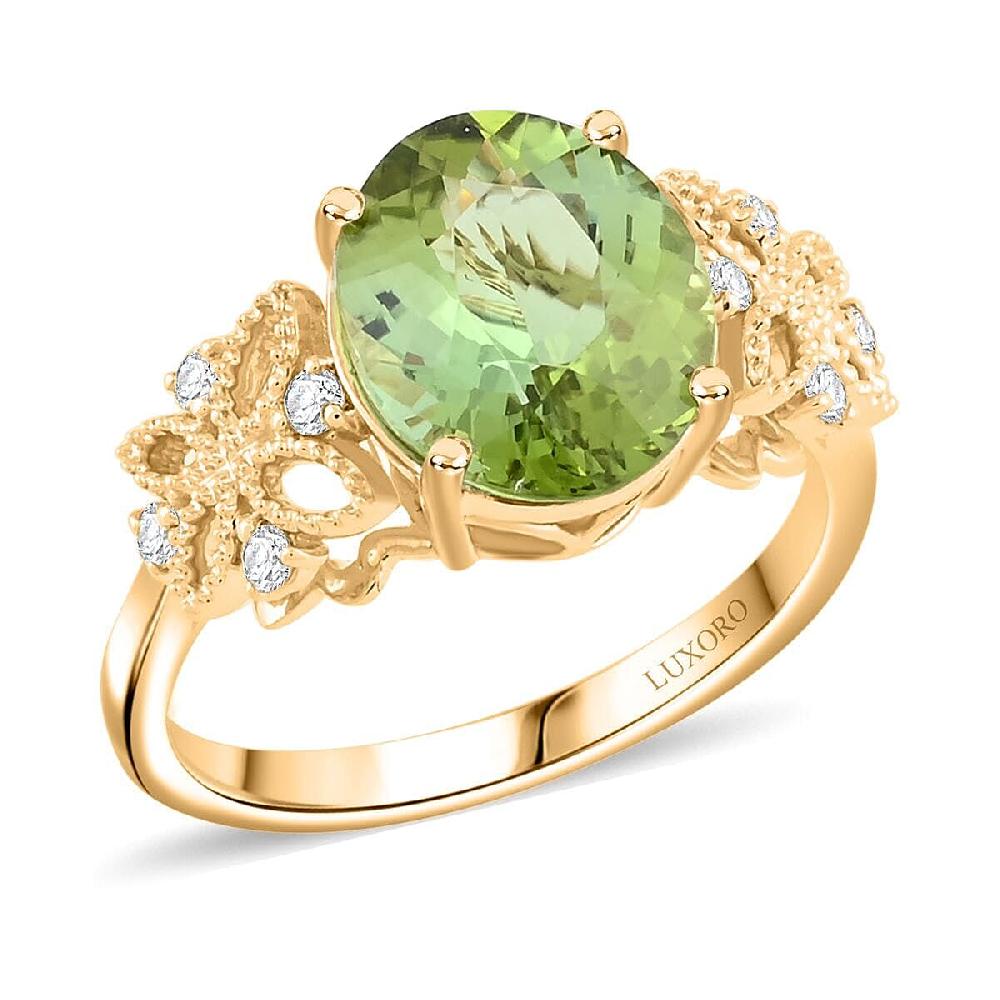 shop lc Certified & Appraised Luxoro AAA Golconda Green Tourmaline and G-H I2 Diamond 3.75 ctw Ring in 10K Yellow Gold