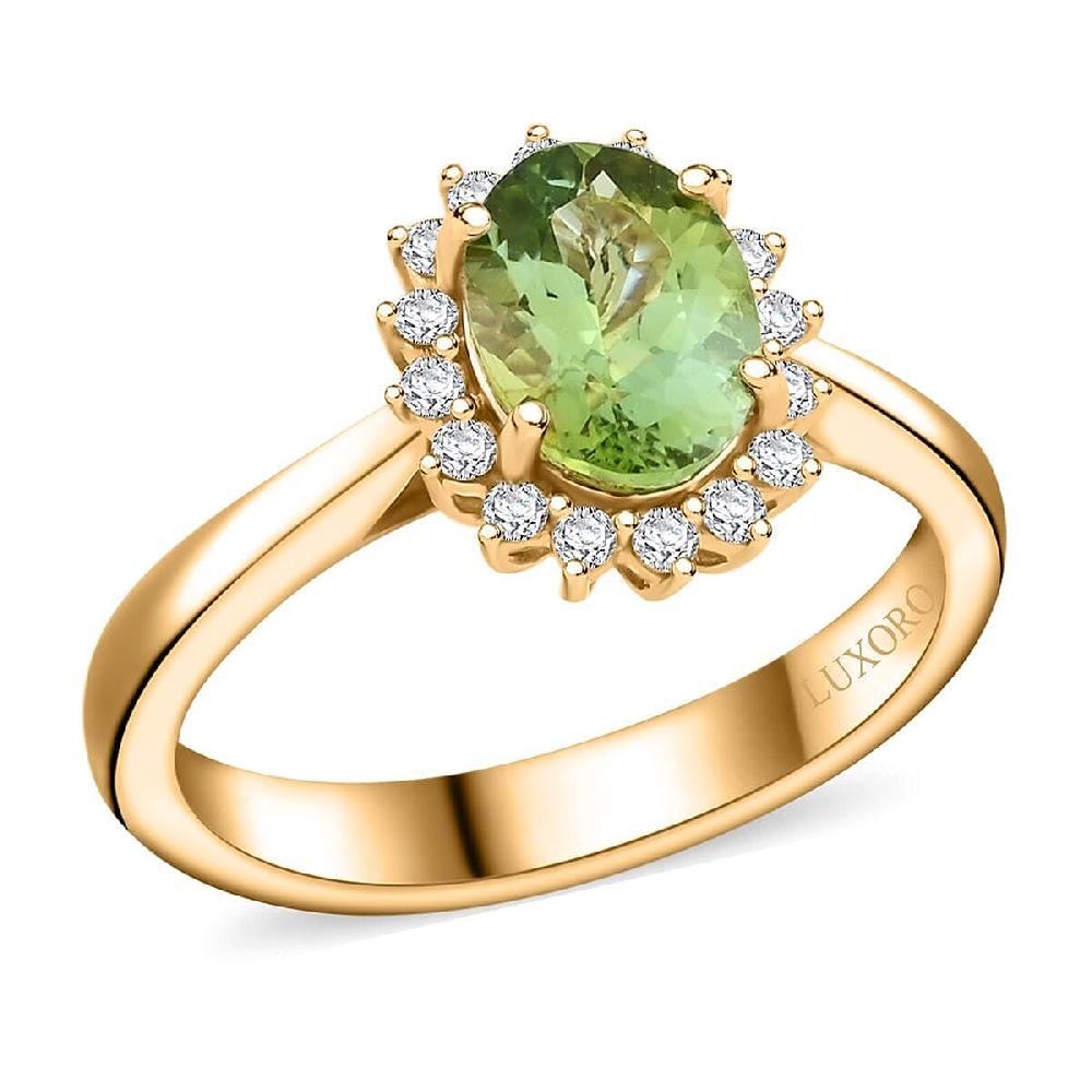 shop lc Certified & Appraised Luxoro AAA Golconda Green Tourmaline and G-H I2 Diamond 1.60 ctw Ring in 10K Yellow Gold