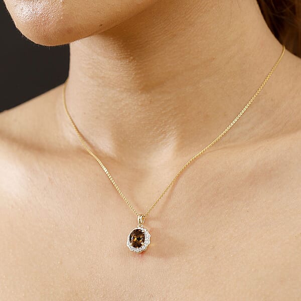 Shop Lc Certified & Appraised Luxoro AAA Golden Turkizite And I2 Diamond 3.37 Ctw Pendant Without Chain In 10K Yellow Gold