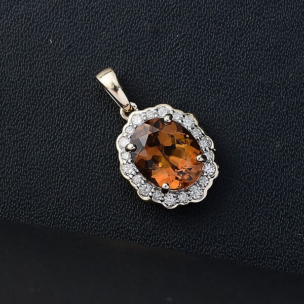 Shop Lc Certified & Appraised Luxoro AAA Golden Turkizite And I2 Diamond 3.37 Ctw Pendant Without Chain In 10K Yellow Gold