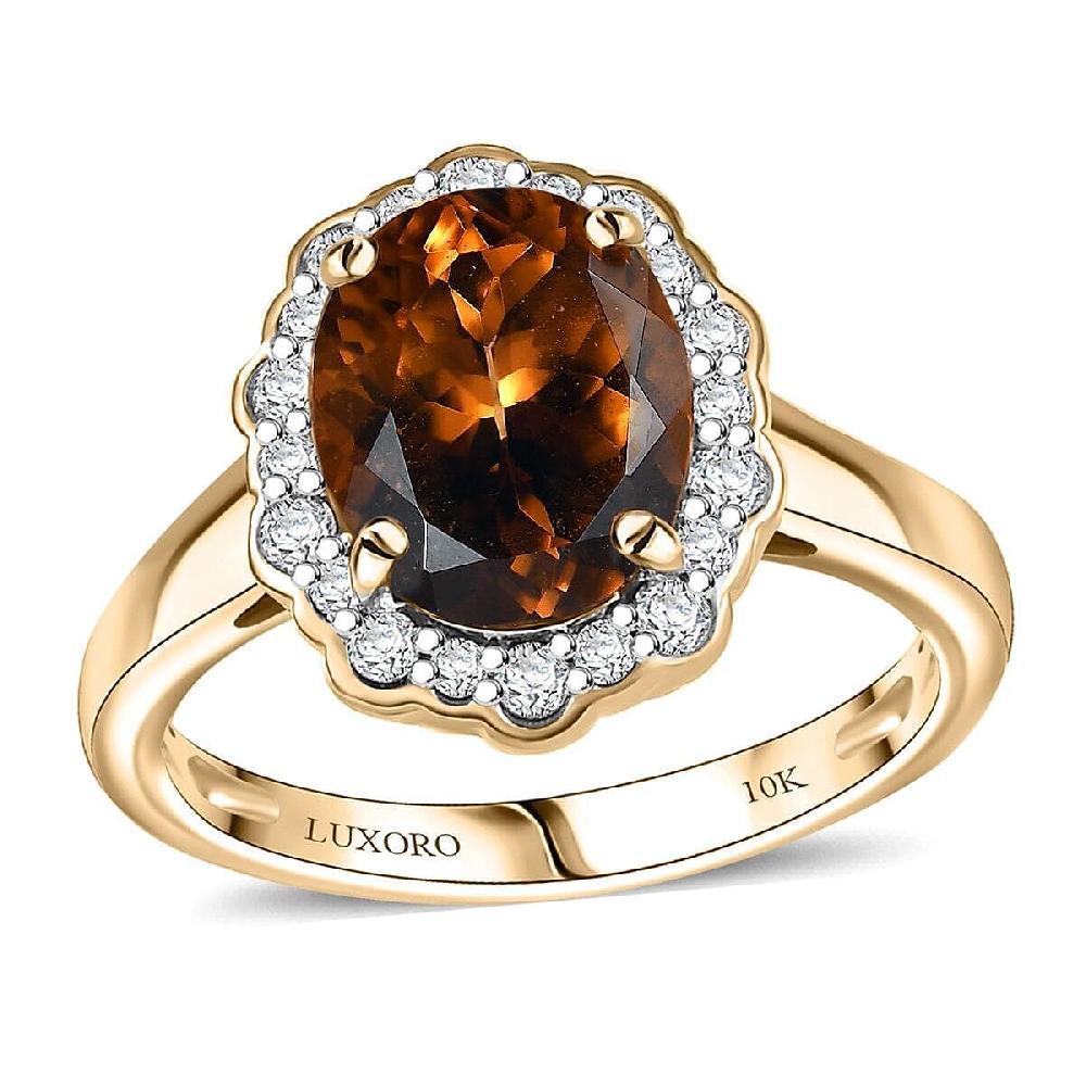 shop lc Certified & Appraised Luxoro AAA Golden Turkizite and I2 Diamond 3.37 ctw Ring in 10K Yellow Gold