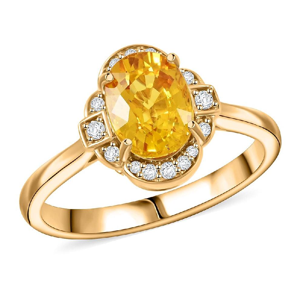 shop lc Certified & Appraised Luxoro AAA Ilakaka Yellow Sapphire and I2 Diamond 1.80 ctw Ring in 14K Yellow Gold