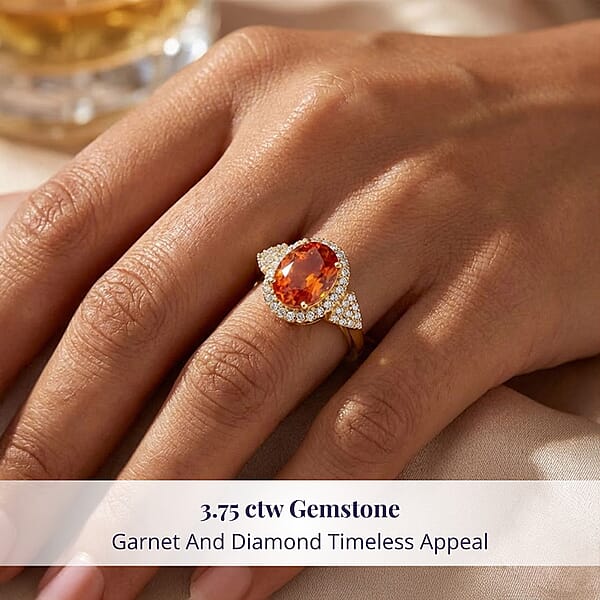 Shop Lc Certified & Appraised Luxoro AAA Imperial Fire Garnet And G-H I2 Diamond 3.75 Ctw Ring In 10K Yellow Gold 4.05 Grams