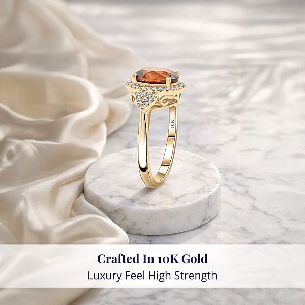 Shop Lc Certified & Appraised Luxoro AAA Imperial Fire Garnet And G-H I2 Diamond 3.75 Ctw Ring In 10K Yellow Gold 4.05 Grams