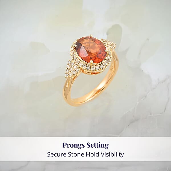 Shop Lc Certified & Appraised Luxoro AAA Imperial Fire Garnet And Diamond G-H I2 3.75 Ctw Ring In 10K Yellow Gold 4.05 Grams