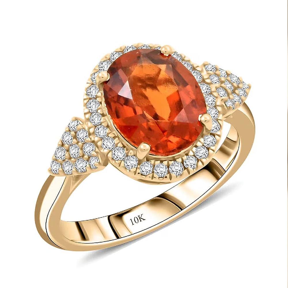 shop lc Certified & Appraised Luxoro AAA Imperial Fire Garnet and Diamond G-H I2 3.75 ctw Ring in 10K Yellow Gold 4.05 Grams