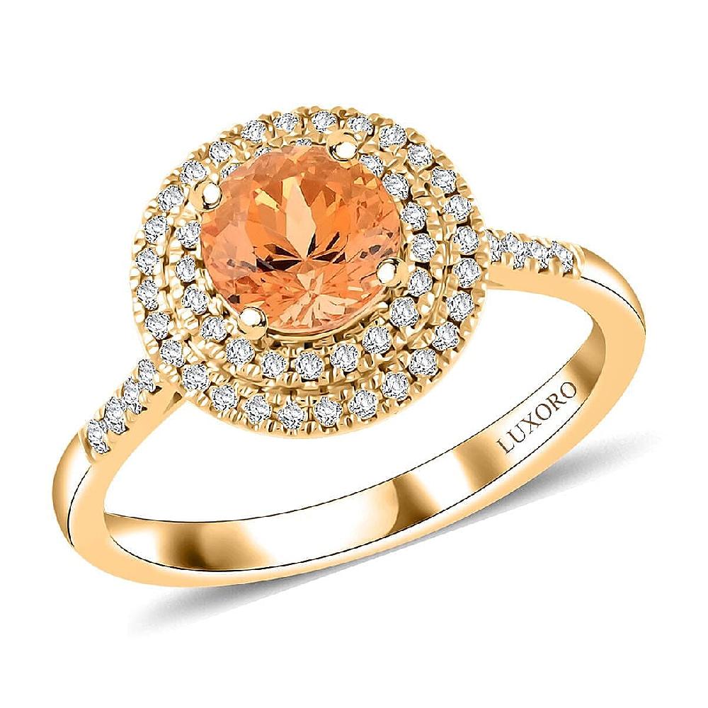 shop lc Certified & Appraised Luxoro AAA Imperial Topaz and G-H I2 Diamond 2.00 ctw Ring in 10K Yellow Gold