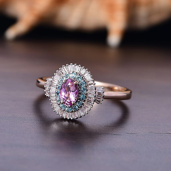 Shop Lc Certified & Appraised Luxoro AAA Imperial Topaz Paraiba Tourmaline And G-H I2 Diamond 1.00 Ctw Ring In 10K Rose Gold