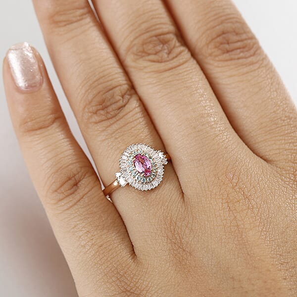 Shop Lc Certified & Appraised Luxoro AAA Imperial Topaz Paraiba Tourmaline And G-H I2 Diamond 1.00 Ctw Ring In 10K Rose Gold