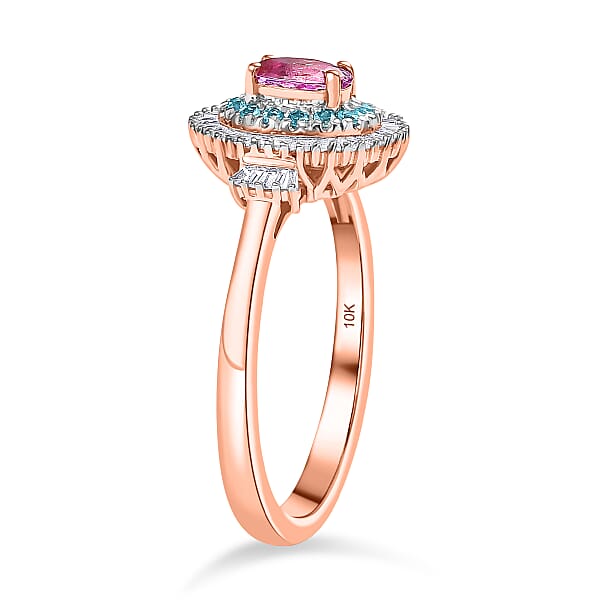 Shop Lc Certified & Appraised Luxoro AAA Imperial Topaz Paraiba Tourmaline And G-H I2 Diamond 1.00 Ctw Ring In 10K Rose Gold