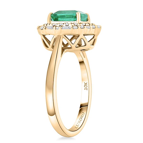 Shop Lc Certified & Appraised Luxoro AAA Kagem Zambian Emerald And I2 Diamond 1.65 Ctw Ring In 10K Yellow Gold