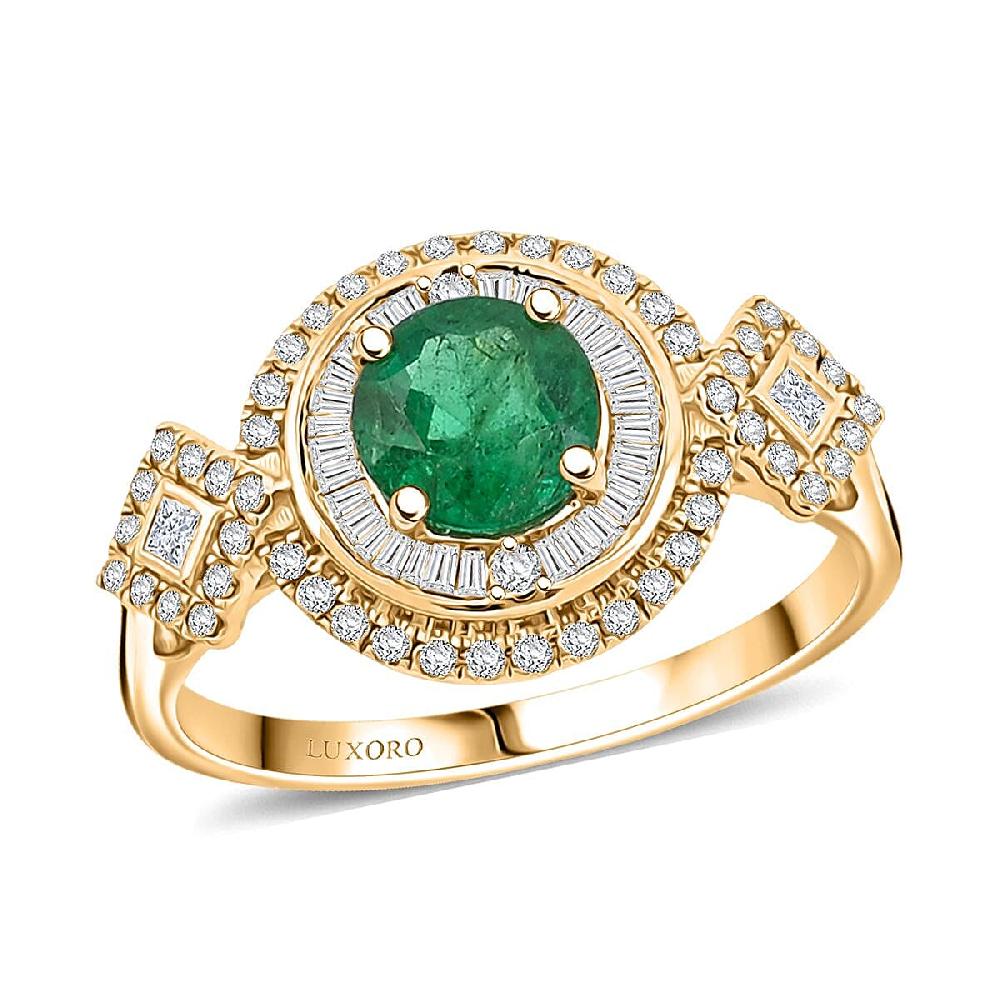 shop lc Certified & Appraised Luxoro AAA Kagem Zambian Emerald and I2 Diamond 2.00 ctw Ring in 10K Yellow Gold 4.20 Grams