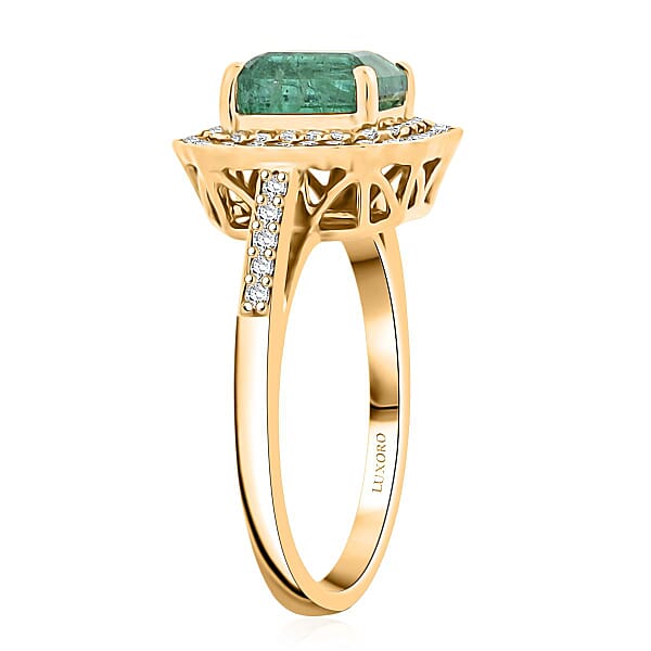 Shop Lc Certified & Appraised Luxoro AAA Kagem Zambian Emerald And I2 Diamond 2.02 Ctw Ring In 10K Yellow Gold