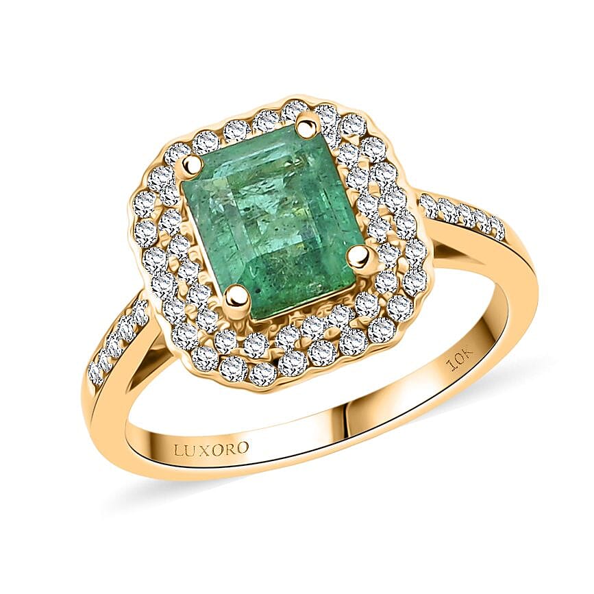 shop lc Certified & Appraised Luxoro AAA Kagem Zambian Emerald and I2 Diamond 2.02 ctw Ring in 10K Yellow Gold