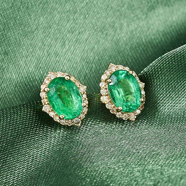 Shop Lc Certified & Appraised Luxoro AAA Kagem Zambian Emerald And G-H I2 Diamond 1.75 Ctw Earrings In 14K Yellow Gold