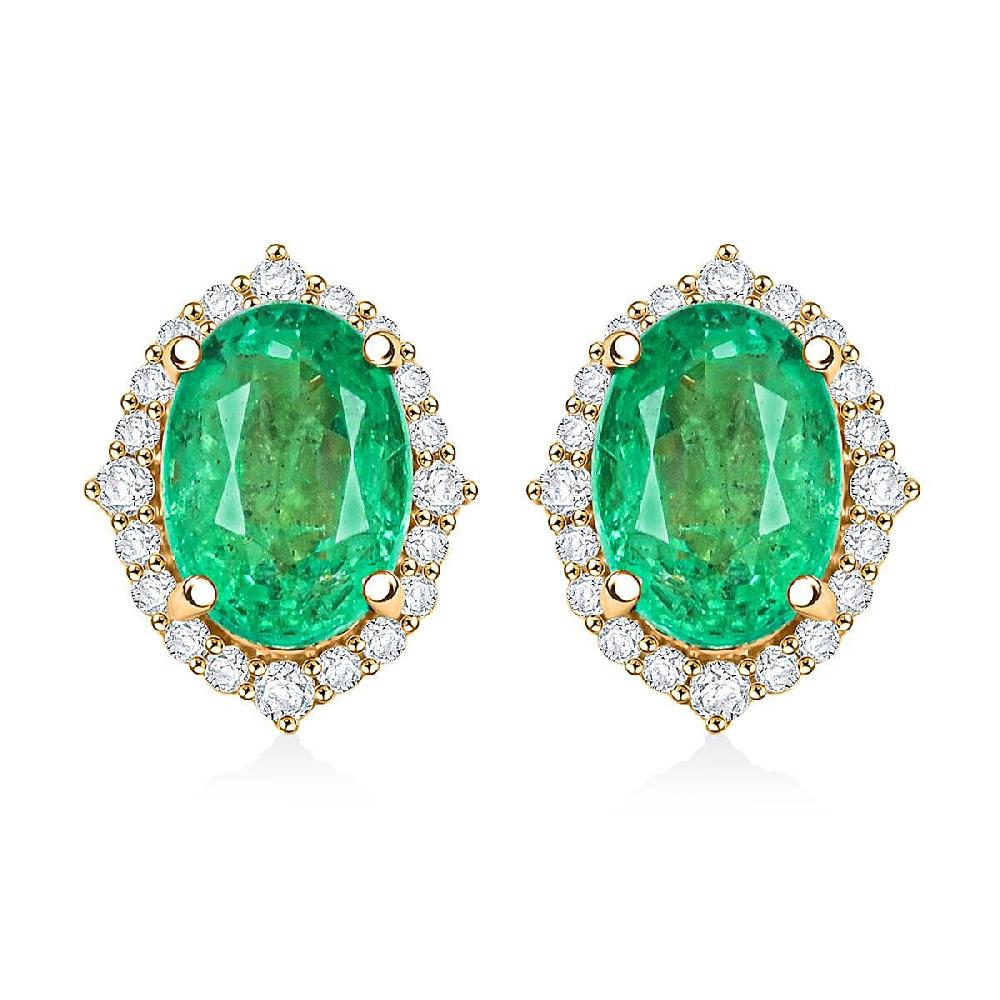 shop lc Certified & Appraised Luxoro AAA Kagem Zambian Emerald and G-H I2 Diamond 1.75 ctw Earrings in 14K Yellow Gold