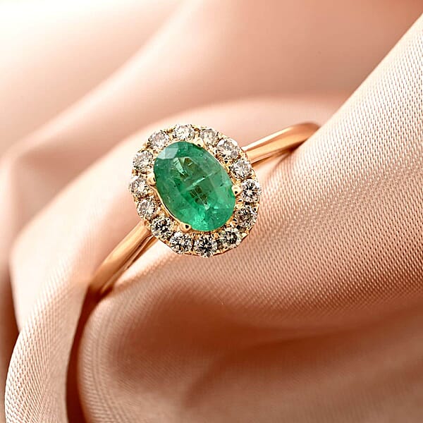 Shop Lc Certified & Appraised Luxoro AAA Kagem Zambian Emerald And G-H I2 Diamond 1.05 Ctw Ring In 14K Yellow Gold (Del. In 10-15 Days)