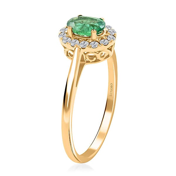 Shop Lc Certified & Appraised Luxoro AAA Kagem Zambian Emerald And G-H I2 Diamond 1.05 Ctw Ring In 14K Yellow Gold (Del. In 10-15 Days)