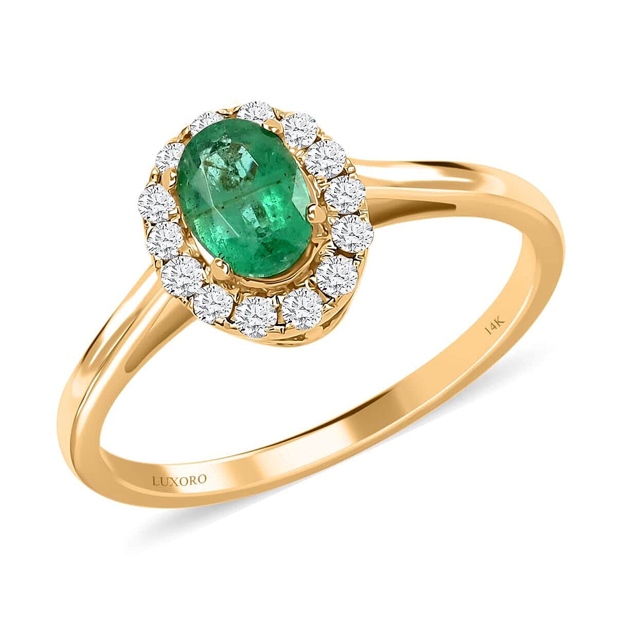 shop lc Certified & Appraised Luxoro AAA Kagem Zambian Emerald and G-H I2 Diamond 1.05 ctw Ring in 14K Yellow Gold (Del. in 10-15 Days)