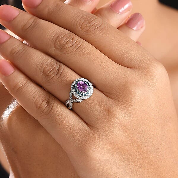 Shop Lc Certified & Appraised Luxoro AAA Lavender Sapphire Blue And I2 White Diamond 2.00 Ctw Ring In 14K White Gold 4.80 Grams