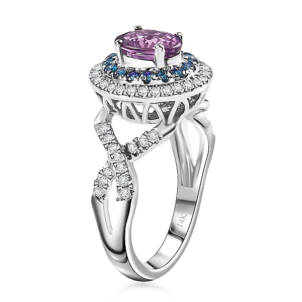 Shop Lc Certified & Appraised Luxoro AAA Lavender Sapphire Blue And I2 White Diamond 2.00 Ctw Ring In 14K White Gold 4.80 Grams