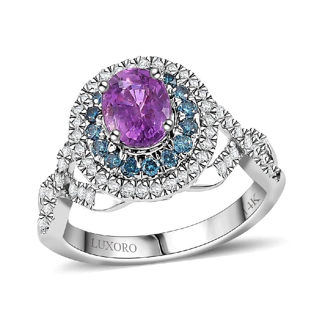 shop lc Certified & Appraised Luxoro AAA Lavender Sapphire Blue and I2 White Diamond 2.00 ctw Ring in 14K White Gold 4.80 Grams