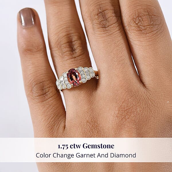 Shop Lc Certified & Appraised Luxoro AAA Madagascar Color Change Garnet And I2 Diamond 1.75 Ctw Ring In 10K Yellow Gold