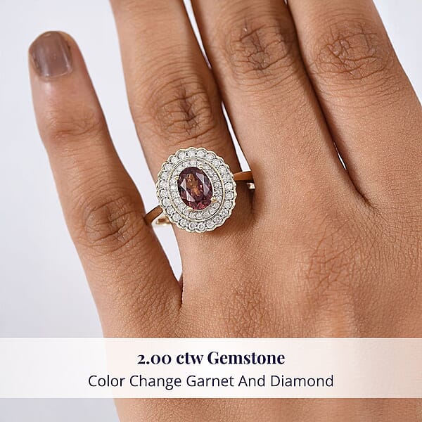 Shop Lc Certified & Appraised Luxoro AAA Madagascar Color Change Garnet And I2 Diamond 2.00 Ctw Ring In 10K Yellow Gold