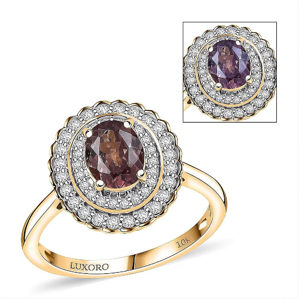 shop lc Certified & Appraised Luxoro AAA Madagascar Color Change Garnet and I2 Diamond 2.00 ctw Ring in 10K Yellow Gold