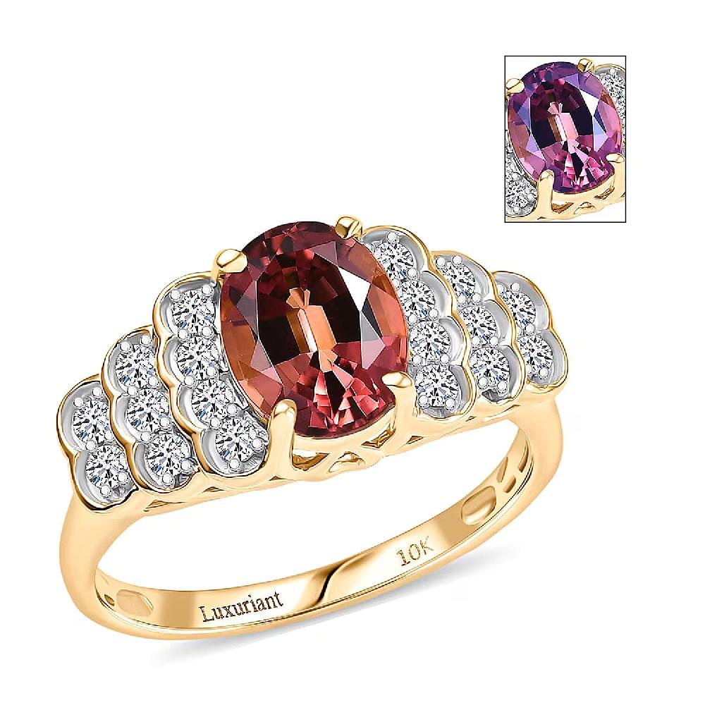 shop lc Certified & Appraised Luxoro AAA Madagascar Color Change Garnet and I2 Diamond 1.75 ctw Ring in 10K Yellow Gold