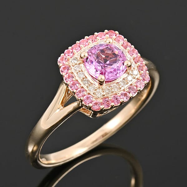 Shop Lc Certified & Appraised Luxoro AAA Madagascar Pink Sapphire Pink Spinel And G-H I2 Diamond 1.35 Ctw Ring In 10K Yellow Gold