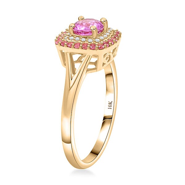 Shop Lc Certified & Appraised Luxoro AAA Madagascar Pink Sapphire Pink Spinel And G-H I2 Diamond 1.35 Ctw Ring In 10K Yellow Gold