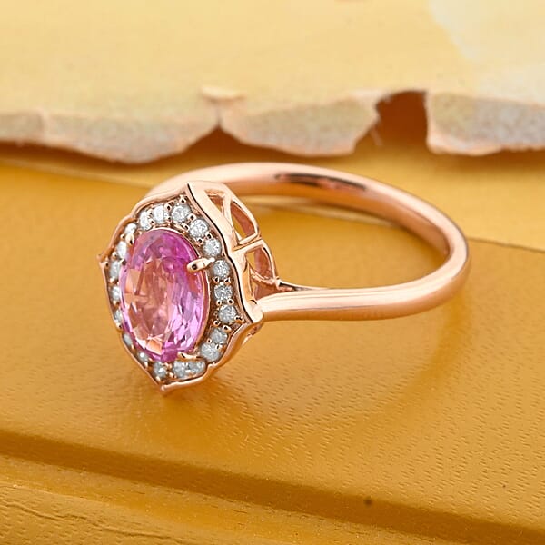 Shop Lc Certified & Appraised Luxoro AAA Madagascar Pink Sapphire And G-H I2 Diamond 1.50 Ctw Ring In 14K Rose Gold