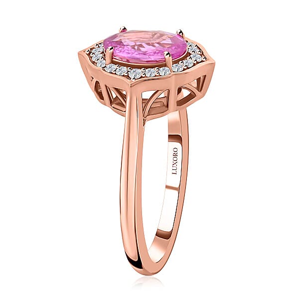 Shop Lc Certified & Appraised Luxoro AAA Madagascar Pink Sapphire And G-H I2 Diamond 1.50 Ctw Ring In 14K Rose Gold