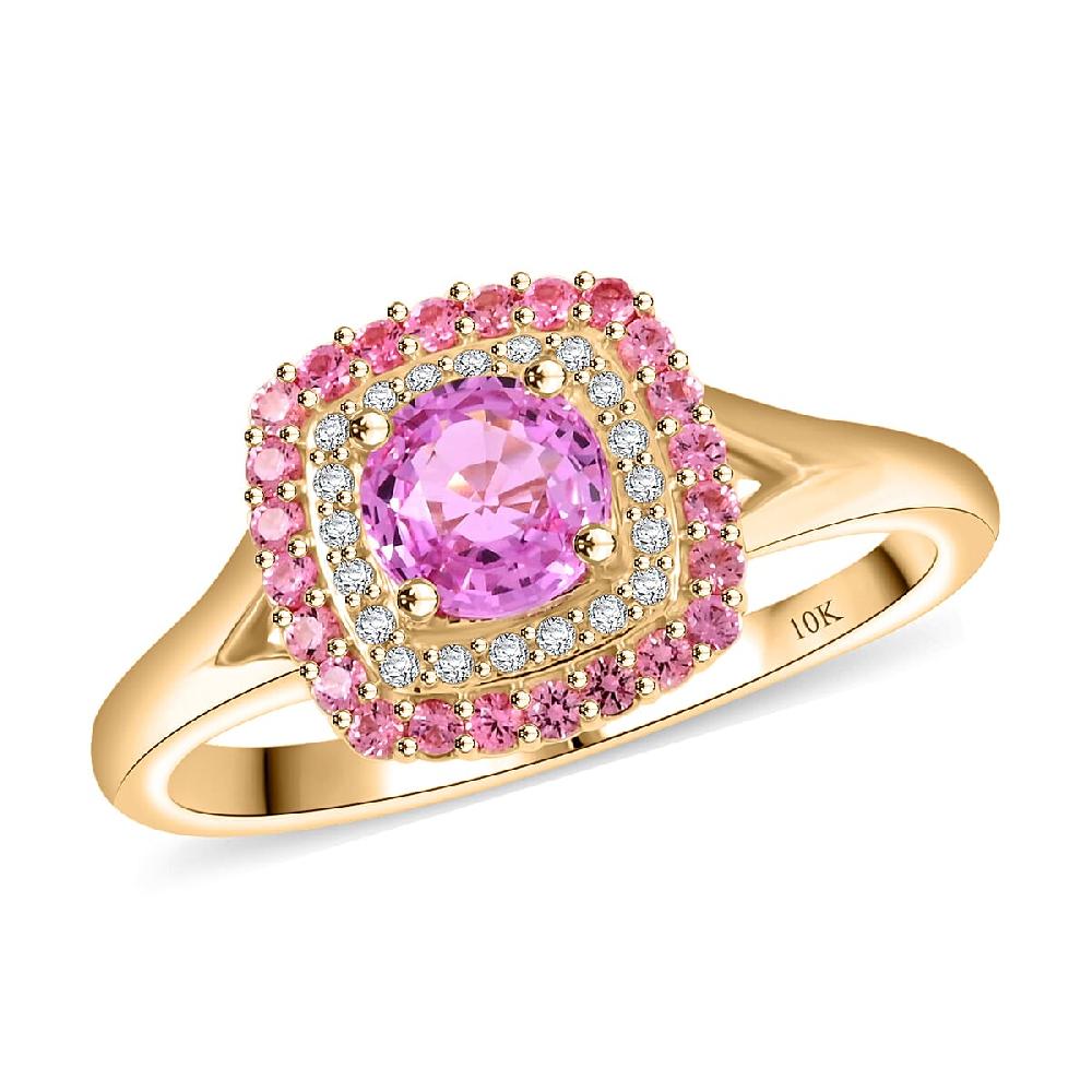 shop lc Certified & Appraised Luxoro AAA Madagascar Pink Sapphire Pink Spinel and G-H I2 Diamond 1.35 ctw Ring in 10K Yellow Gold
